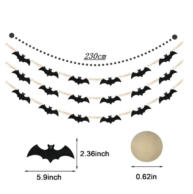 Indoor decoration felt bat wooden beads Garland for Halloween party haunted house decoration hanging ornaments