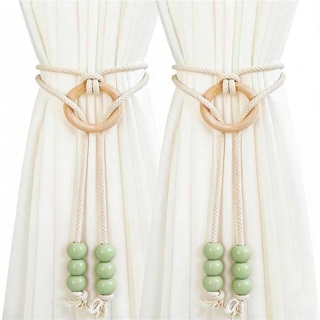 Curtain  Tiebacks with Cotton Rope Weaving Adjustable Sheer Curtain Strap Storage Clips Cream-Style Hanging Ball Decorations