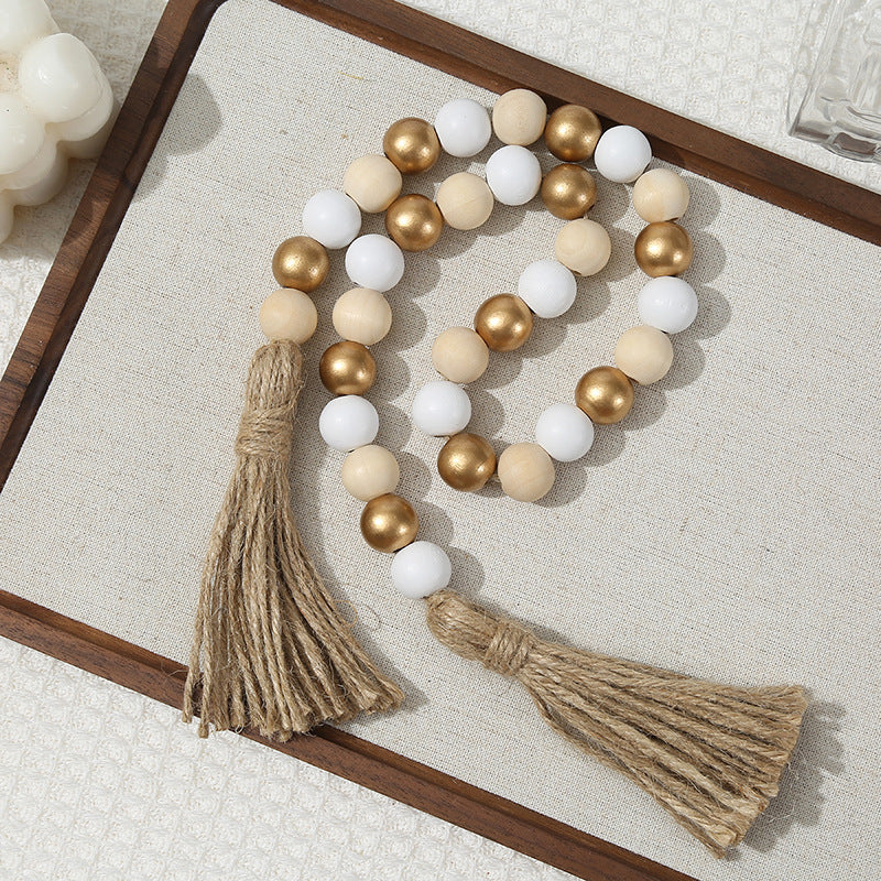 Popular Wooden Bead String Tassel String Pendant Bead String Home Pastoral Style Decoration Indoor Pendant Decorative Crafts Wholesale