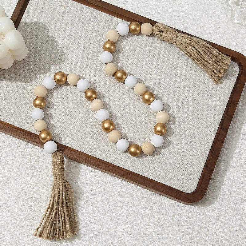 Popular Wooden Bead String Tassel String Pendant Bead String Home Pastoral Style Decoration Indoor Pendant Decorative Crafts Wholesale