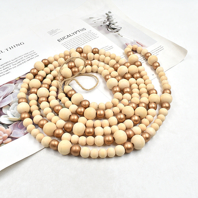 Cross-Border New Raw Wood Hemp Rope Beaded Ornaments American Pastoral Style Wooden Beads Home Christmas Decoration Pendant