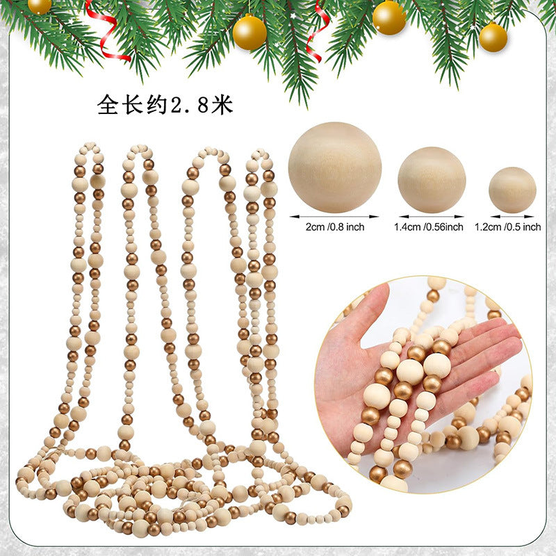 Cross-Border New Raw Wood Hemp Rope Beaded Ornaments American Pastoral Style Wooden Beads Home Christmas Decoration Pendant