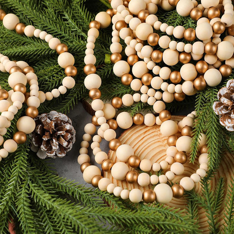 Cross-Border New Raw Wood Hemp Rope Beaded Ornaments American Pastoral Style Wooden Beads Home Christmas Decoration Pendant