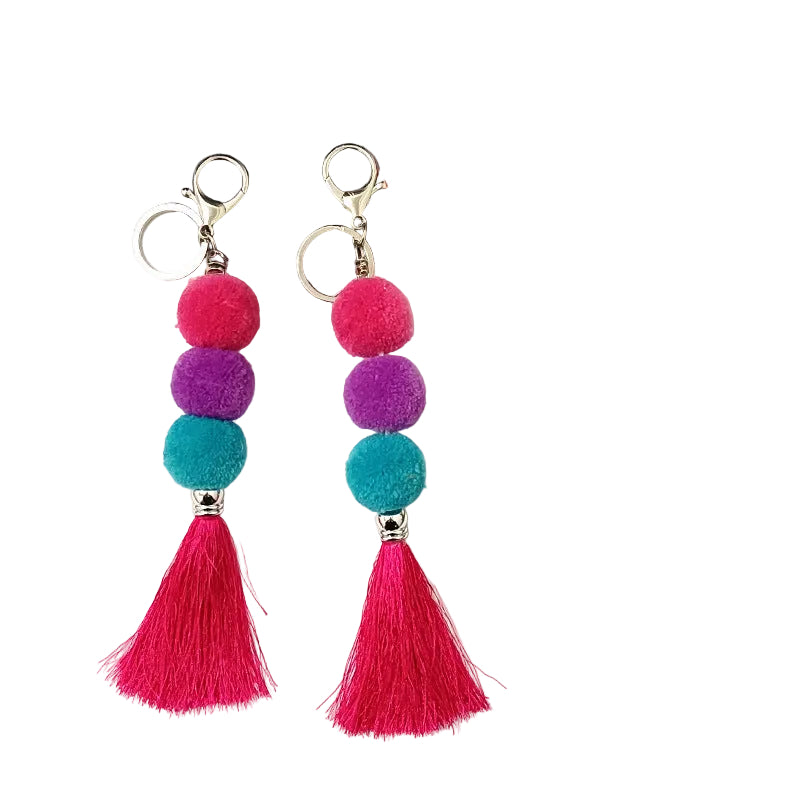 Tassel cashmere fur ball car key chain plush hanging jewelry creative cute key women's bag
