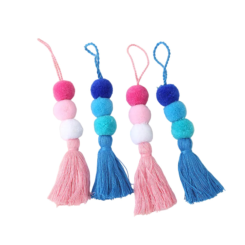 2PCs Pom-Pom Pendant Cashmere Clothing and Bag Accessories Three-Color Gradient Color-Blocking Tassel
