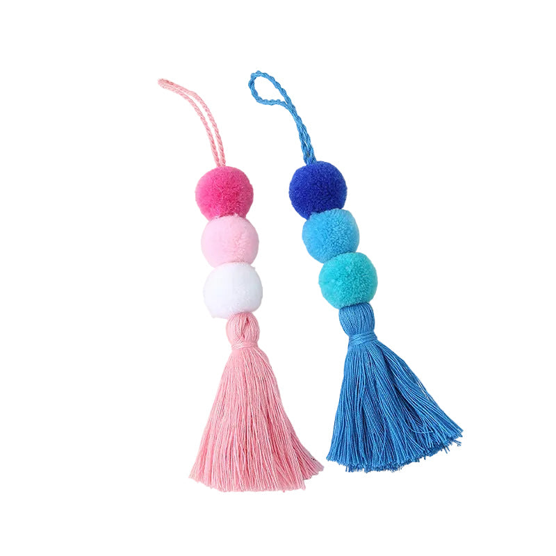 2PCs Pom-Pom Pendant Cashmere Clothing and Bag Accessories Three-Color Gradient Color-Blocking Tassel
