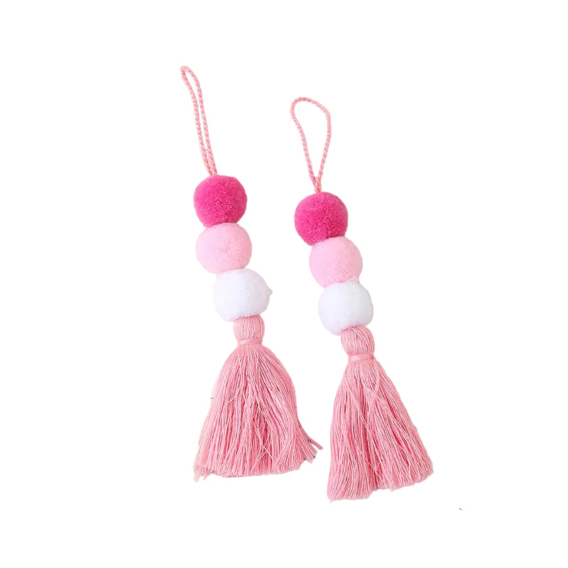 2PCs Pom-Pom Pendant Cashmere Clothing and Bag Accessories Three-Color Gradient Color-Blocking Tassel