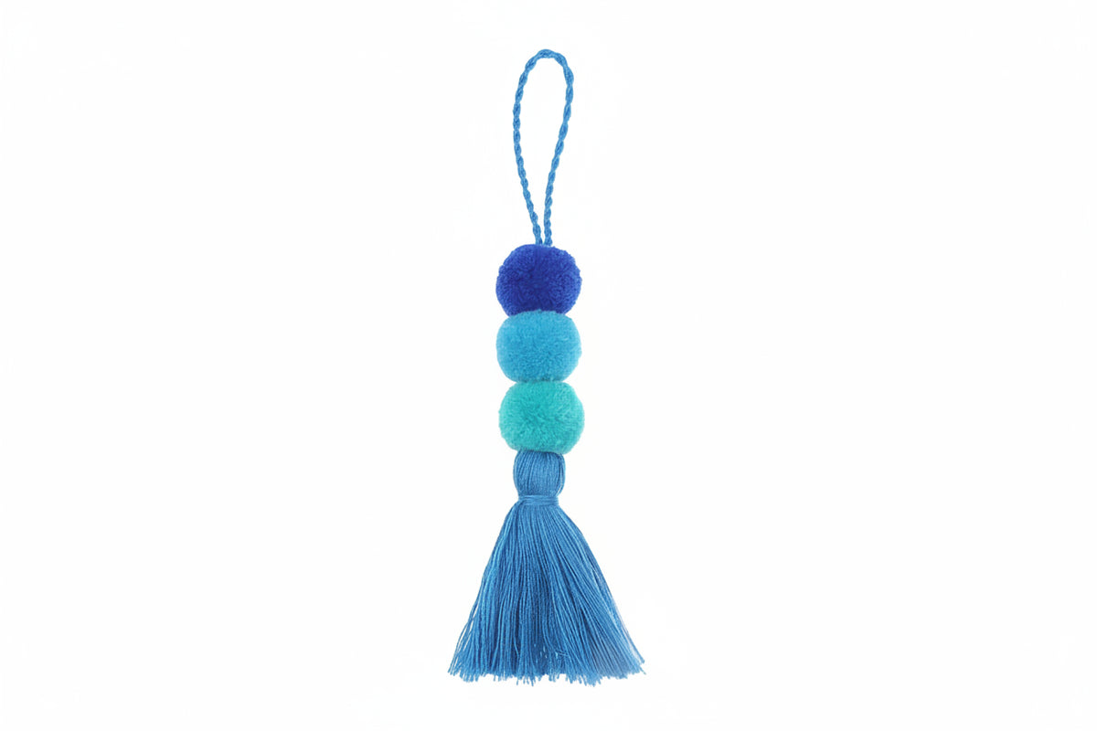 2PCs Pom-Pom Pendant Cashmere Clothing and Bag Accessories Three-Color Gradient Color-Blocking Tassel