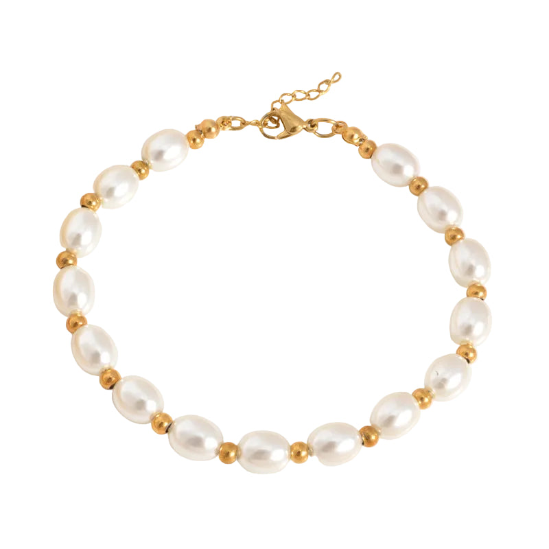 Imitation Pearl with Gold Beads Versatile and Simple Summer Bracelet for Women