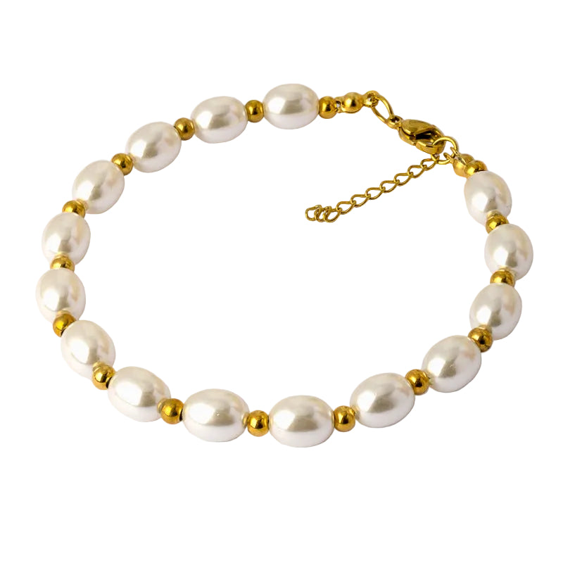 Imitation Pearl with Gold Beads Versatile and Simple Summer Bracelet for Women