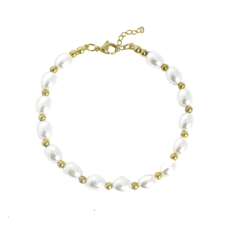 Imitation Pearl with Gold Beads Versatile and Simple Summer Bracelet for Women