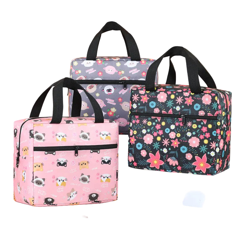 New Cartoon Color Square Oxford Cloth Aluminum Foil Thickeneded Fresh-Keeping Ice Bag Office Worker Insulated Lunch Box Bag