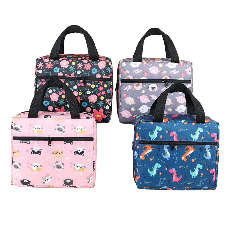 New Cartoon Color Square Oxford Cloth Aluminum Foil Thickeneded Fresh-Keeping Ice Bag Office Worker Insulated Lunch Box Bag