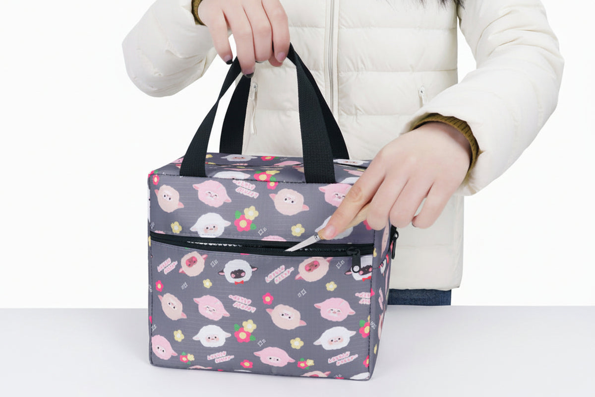 New Cartoon Color Square Oxford Cloth Aluminum Foil Thickeneded Fresh-Keeping Ice Bag Office Worker Insulated Lunch Box Bag