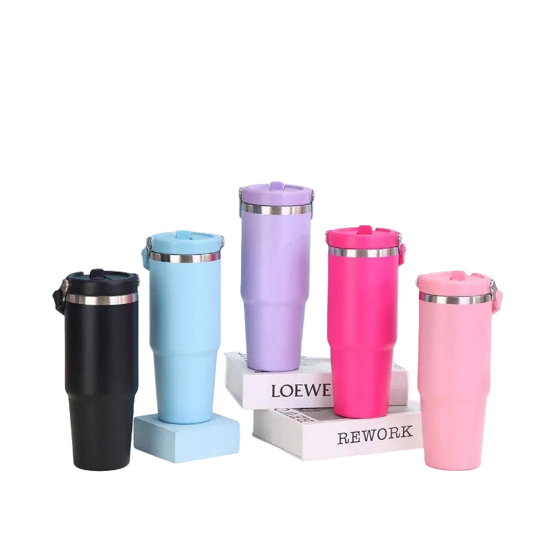 Portable Ice Cup 304 Stainless Steel  890ml  Large Capacity Thermos Cup Outdoor Portable with Handle for Car