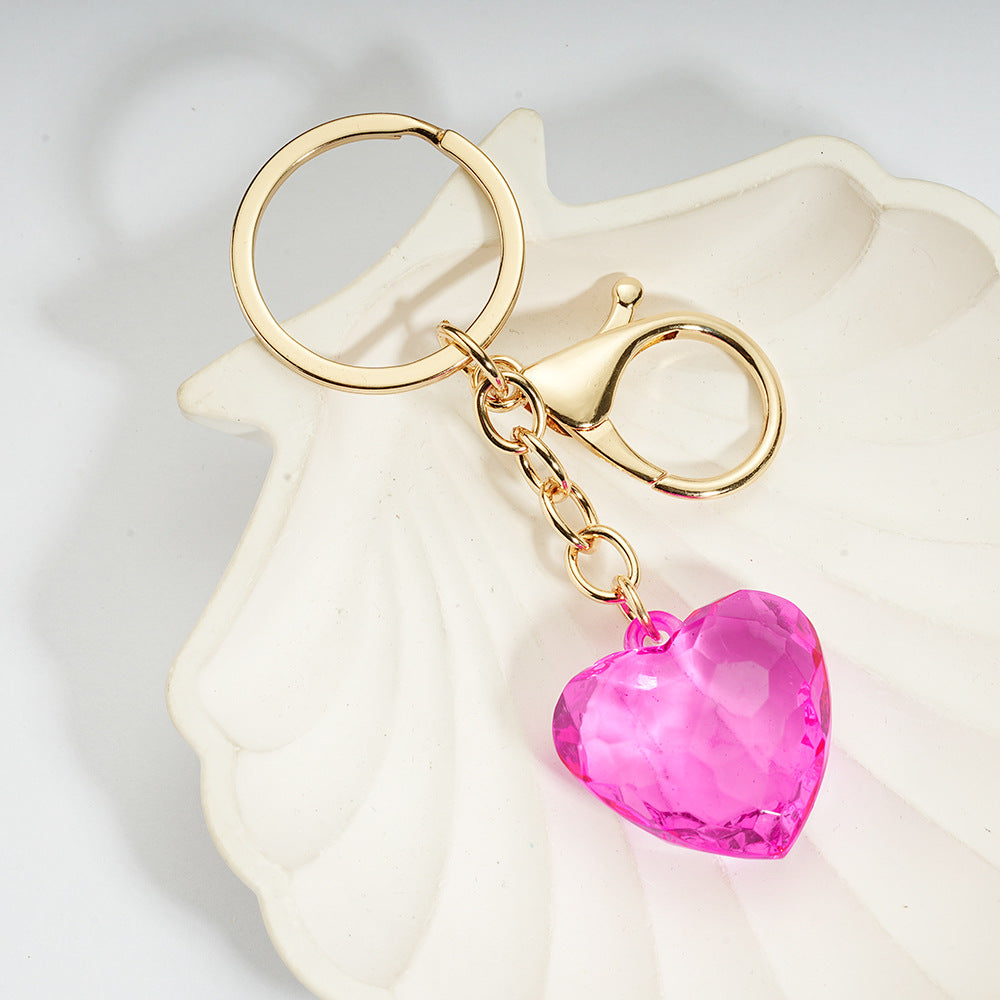 Transparent Heart-Shaped Imitation Crystal Acrylic Peach Heart Pendant Keychain Heart-Shaped Bag Charm