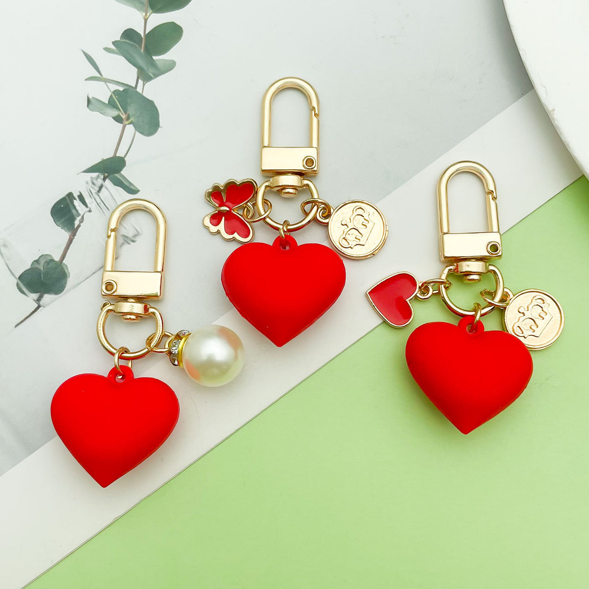 Pearl Heart Keychain Pendant Girly Heart Red Glossy Peach Heart Accessories Small Fresh Couple Bag Pendant