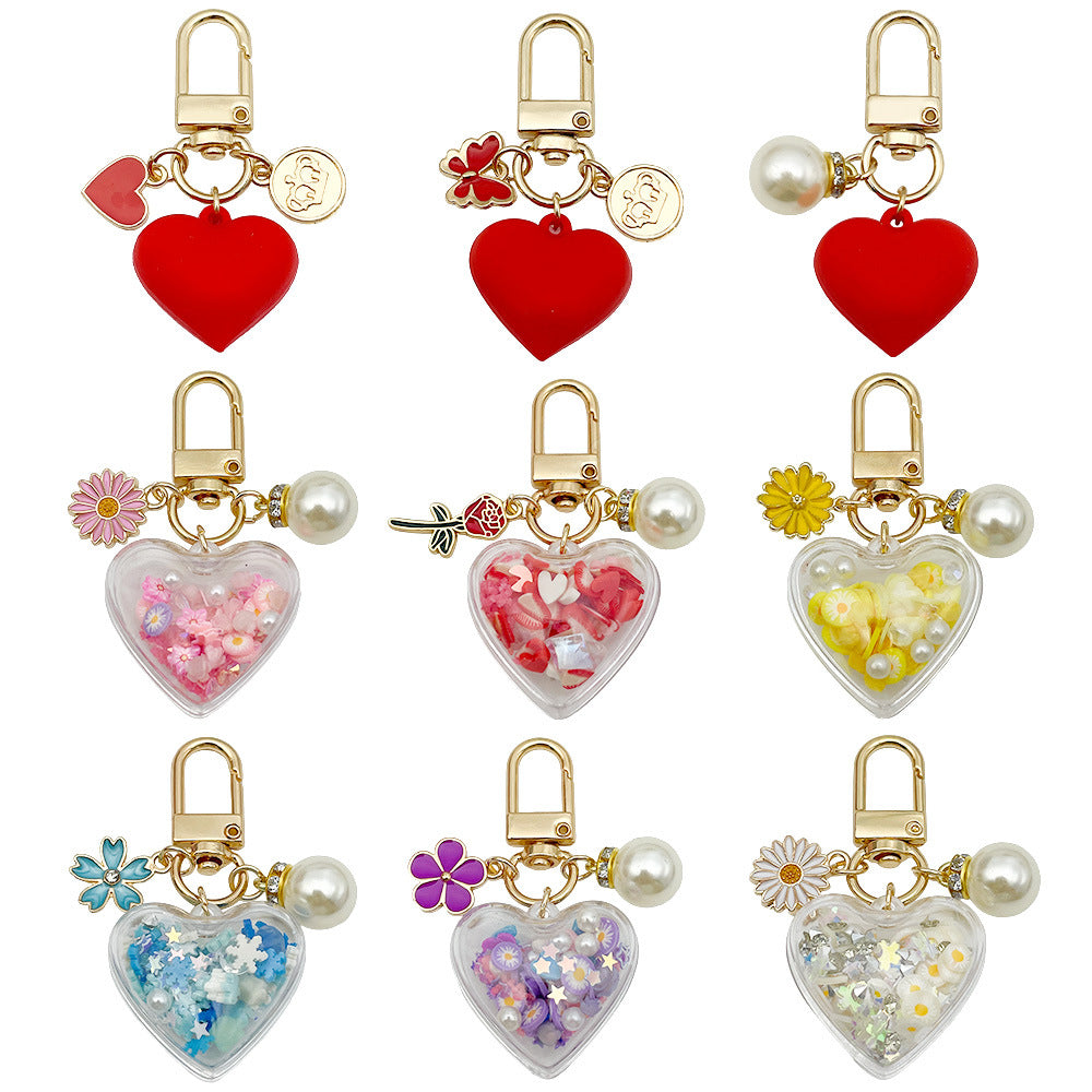 Pearl Heart Keychain Pendant Girly Heart Red Glossy Peach Heart Accessories Small Fresh Couple Bag Pendant