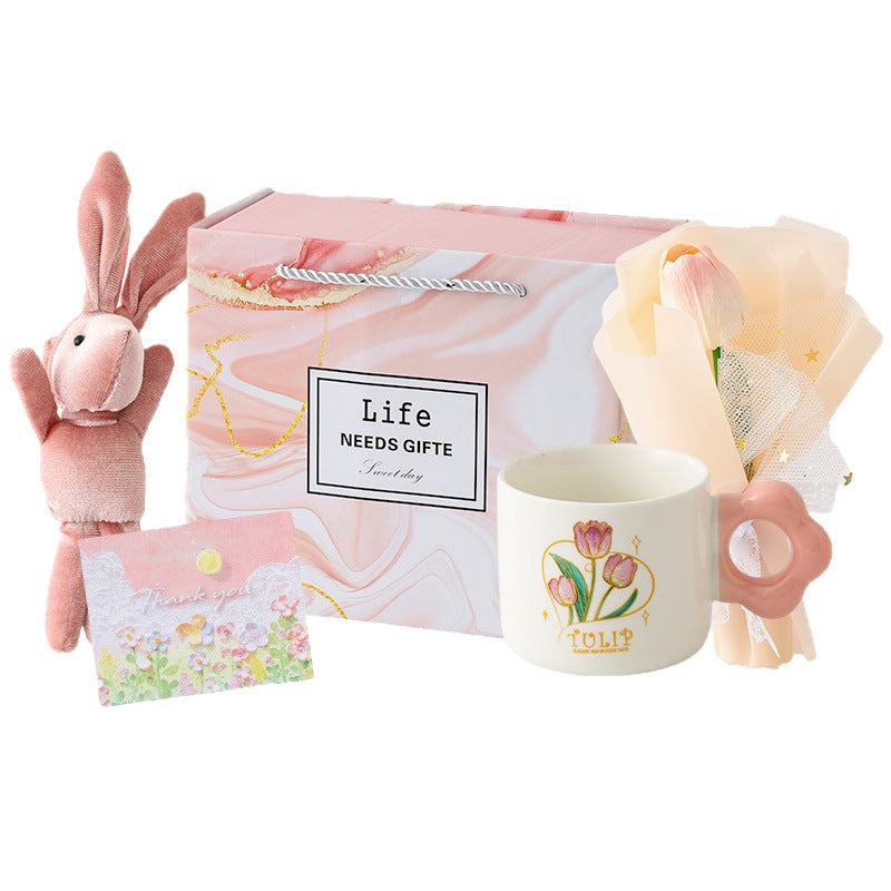 Birthday Gift Small Fresh Tulip Cup Ceramic Cup Girl's Heart Accompanying Gift for Best Friends Practical Mug