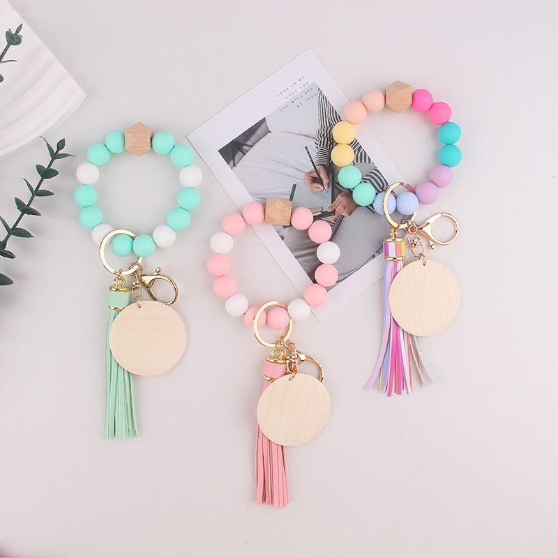 Silicone Ball Bead Key Bracelet Teacher's Day Valentine's Day Wrist Keychain Pendant Leather Bracelet