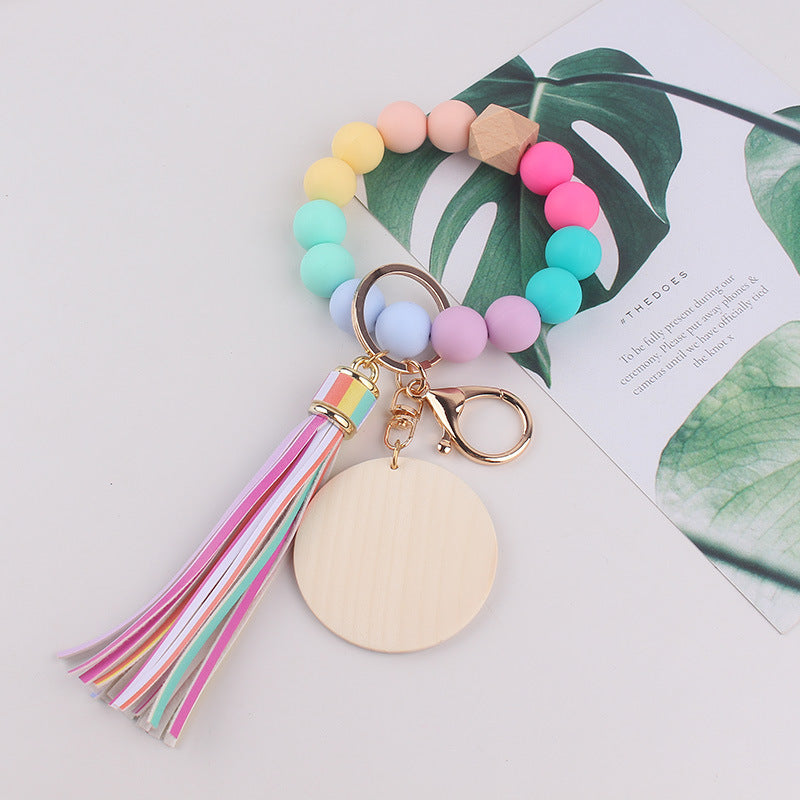 Silicone Ball Bead Key Bracelet Teacher's Day Valentine's Day Wrist Keychain Pendant Leather Bracelet