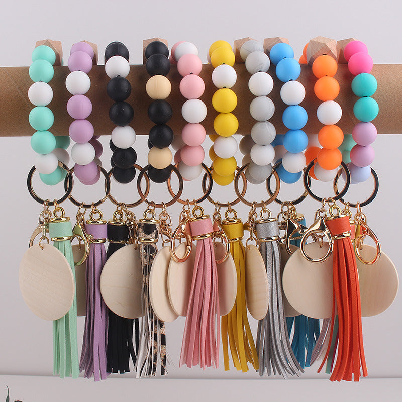 Silicone Ball Bead Key Bracelet Teacher's Day Valentine's Day Wrist Keychain Pendant Leather Bracelet
