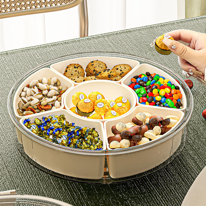 Six-compartment rotating fruit plate with handle sealed moisture-proof dried fruit plate portable household round snack box with lid