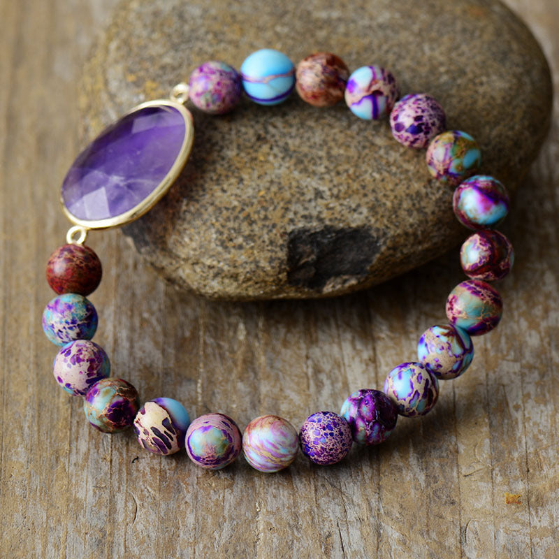 8MM Natural Emperor Stone Amethyst Elastic Handmade Beaded Bracelet Couple Jewelry