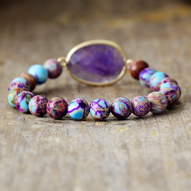 8MM Natural Emperor Stone Amethyst Elastic Handmade Beaded Bracelet Couple Jewelry