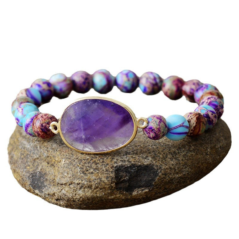 8MM Natural Emperor Stone Amethyst Elastic Handmade Beaded Bracelet Couple Jewelry