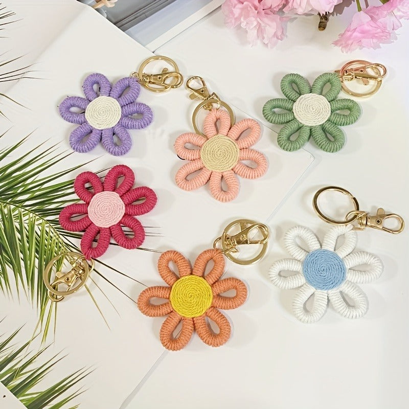 Simple Daisy Keychain Flower Sunflower Woven Simple Pendant Car Ring Gift