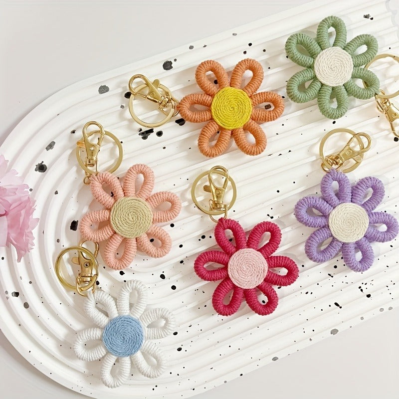 Simple Daisy Keychain Flower Sunflower Woven Simple Pendant Car Ring Gift
