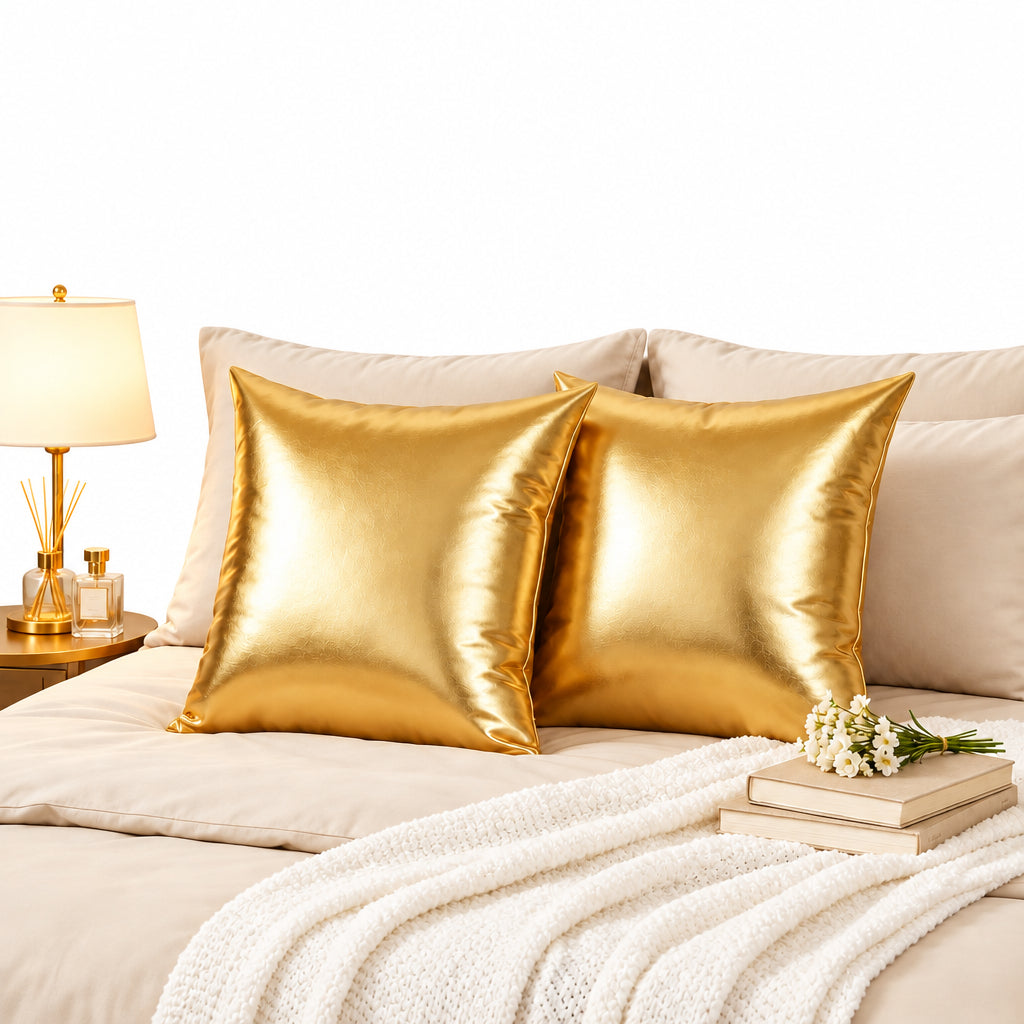 Decorative Cushion Cover Metallic Luster Soft Cushion Cover Faux Leather Soft Square Pillowcase Light Luxury Nordic Style Removable and Washable