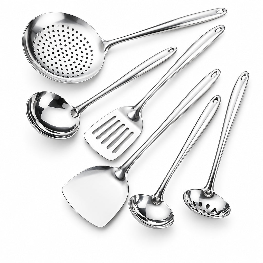 Stainless steel spatula soup spoon Colander household kitchen cooking frying shovel Spoon hot pot spoon stainless steel double line kitchenware suit