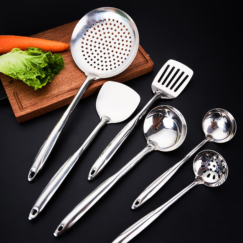 Stainless steel spatula soup spoon Colander household kitchen cooking frying shovel Spoon hot pot spoon stainless steel double line kitchenware suit