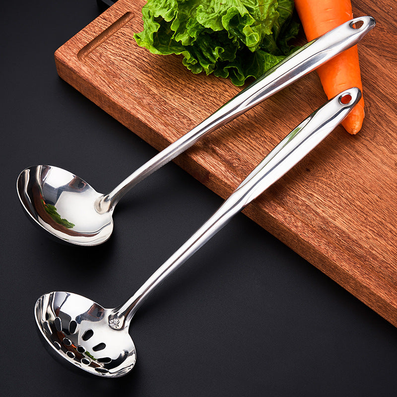 Stainless steel spatula soup spoon Colander household kitchen cooking frying shovel Spoon hot pot spoon stainless steel double line kitchenware suit