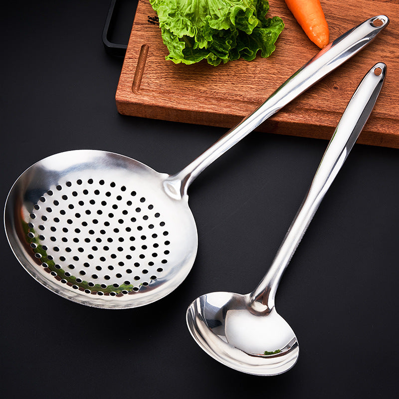 Stainless steel spatula soup spoon Colander household kitchen cooking frying shovel Spoon hot pot spoon stainless steel double line kitchenware suit