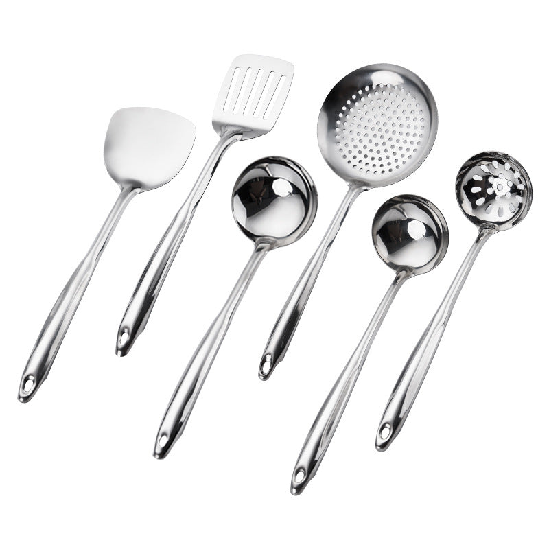 Stainless steel spatula soup spoon Colander household kitchen cooking frying shovel Spoon hot pot spoon stainless steel double line kitchenware suit