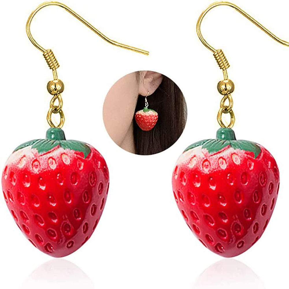 Korean Style Fashionable Fresh and Sweet Simulated Resin Fruit Strawberry Fun Earrings