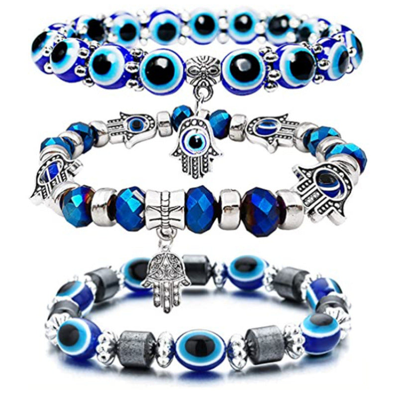 Amazon's Hottest Devil's Eye Fatima Palm Crystal Bracelet Blue Eyes Elastic Beaded Bracelet in Stock