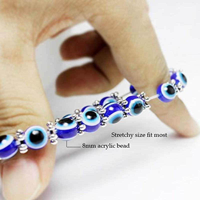 Amazon's Hottest Devil's Eye Fatima Palm Crystal Bracelet Blue Eyes Elastic Beaded Bracelet in Stock