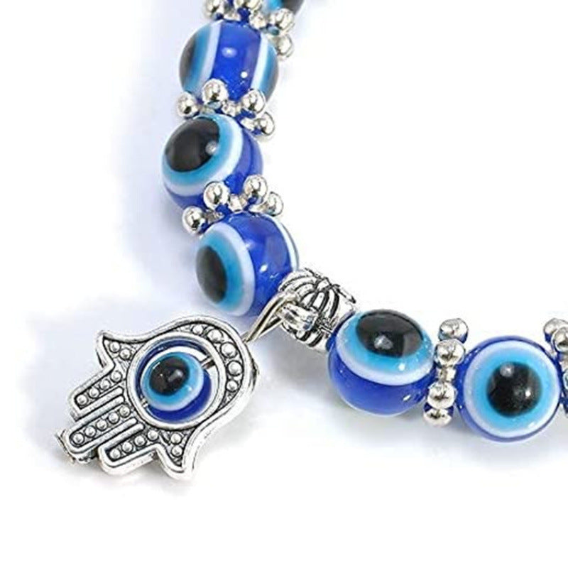 Amazon's Hottest Devil's Eye Fatima Palm Crystal Bracelet Blue Eyes Elastic Beaded Bracelet in Stock