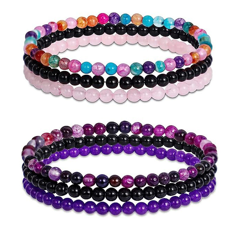 4mm Natural Rose Quartz Bracelet for Women, Retro Simple Elastic Rope Set Combination Jewelry Bracelet Hot Sale