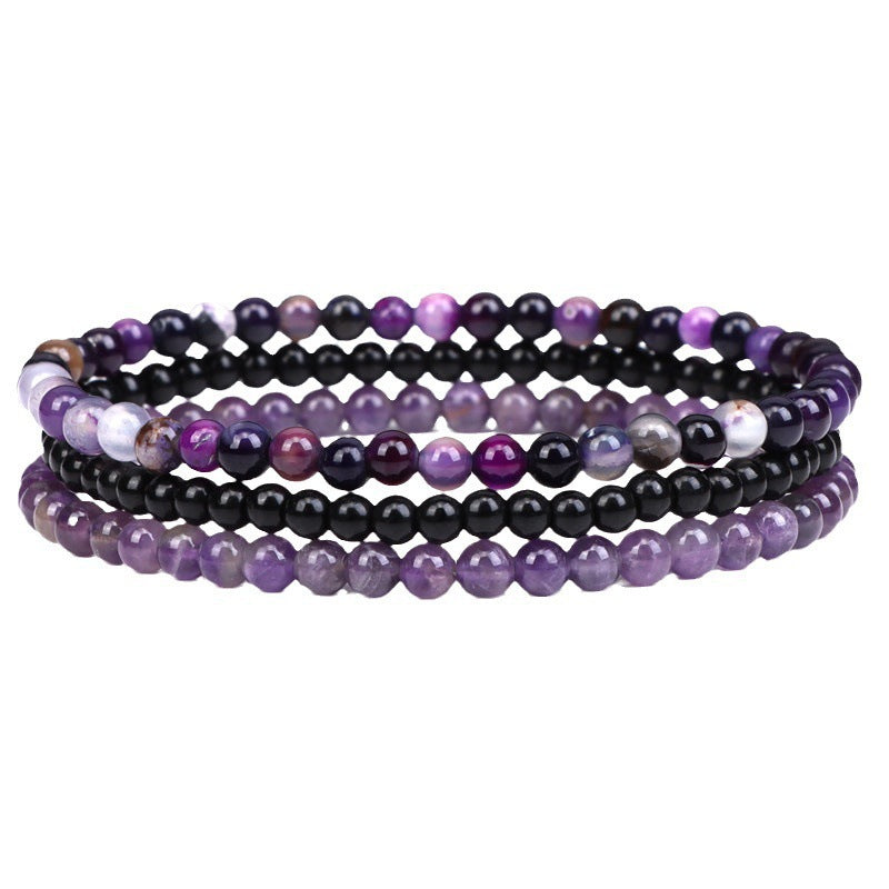 4mm Natural Rose Quartz Bracelet for Women, Retro Simple Elastic Rope Set Combination Jewelry Bracelet Hot Sale