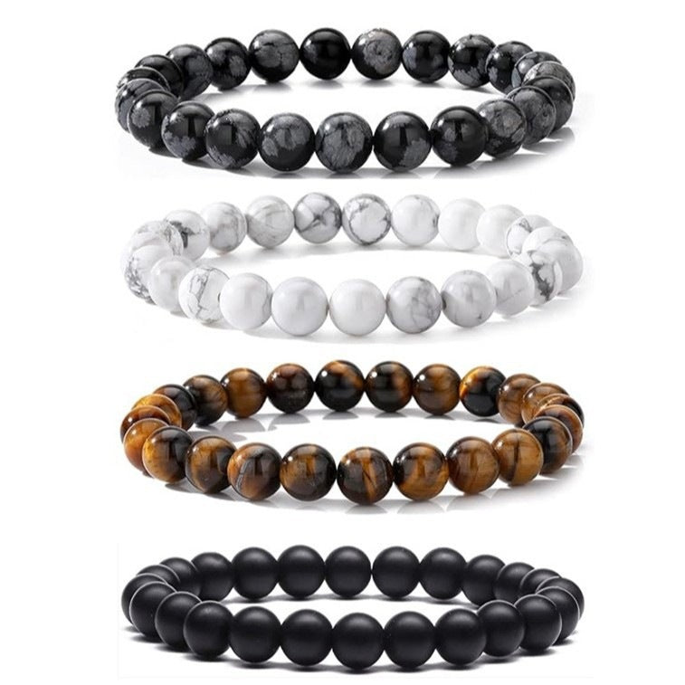 Popular Amazon European and American Men's Fashion Set, Stylish Tiger Eye Volcanic Stone Bracelet, White Pine Snowflake Bracelet, Versatile Accessories