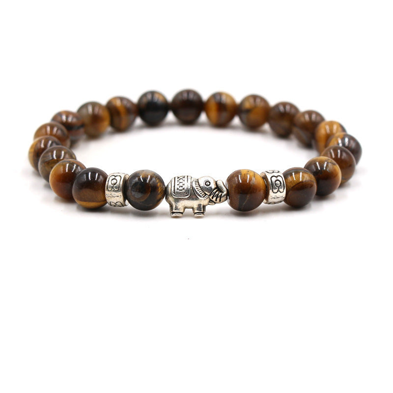 Natural Stone Animal Bracelet for Teenagers, Volcanic Stone, Tiger Eye Stone, White Turquoise, Green Turquoise, Black Frosted Stone, Gold Sand Bracelet