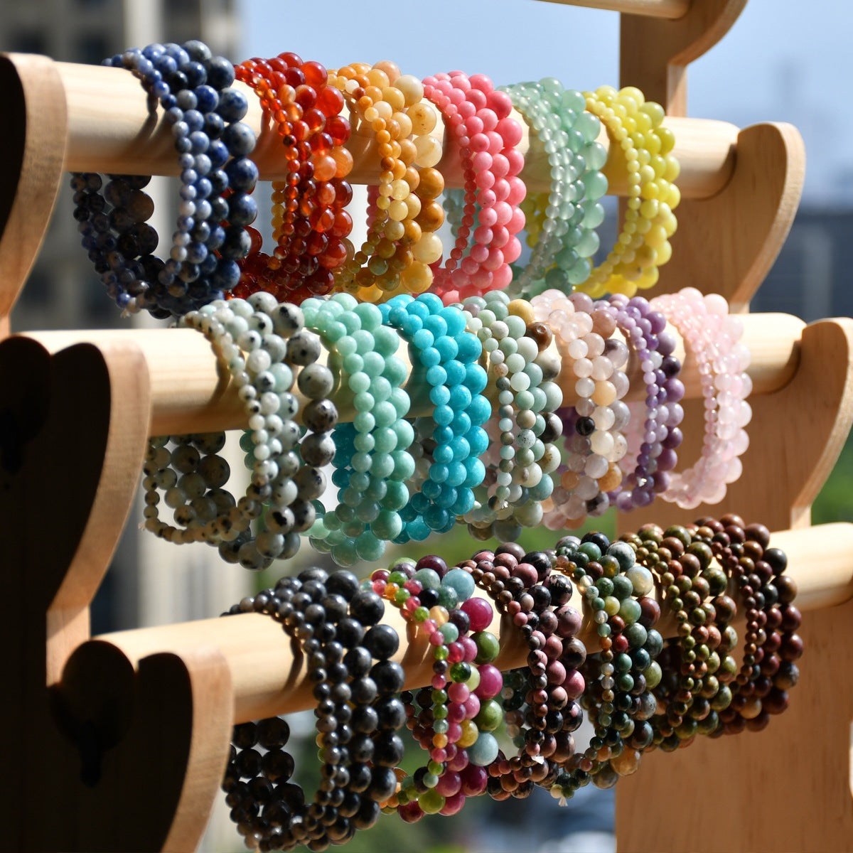 European and American Hot-Selling Handmade Natural Stone Beaded Bracelets for Men and Women, Tourmaline Pink Crystal Elastic Bracelets, Cross-Border Jewelry