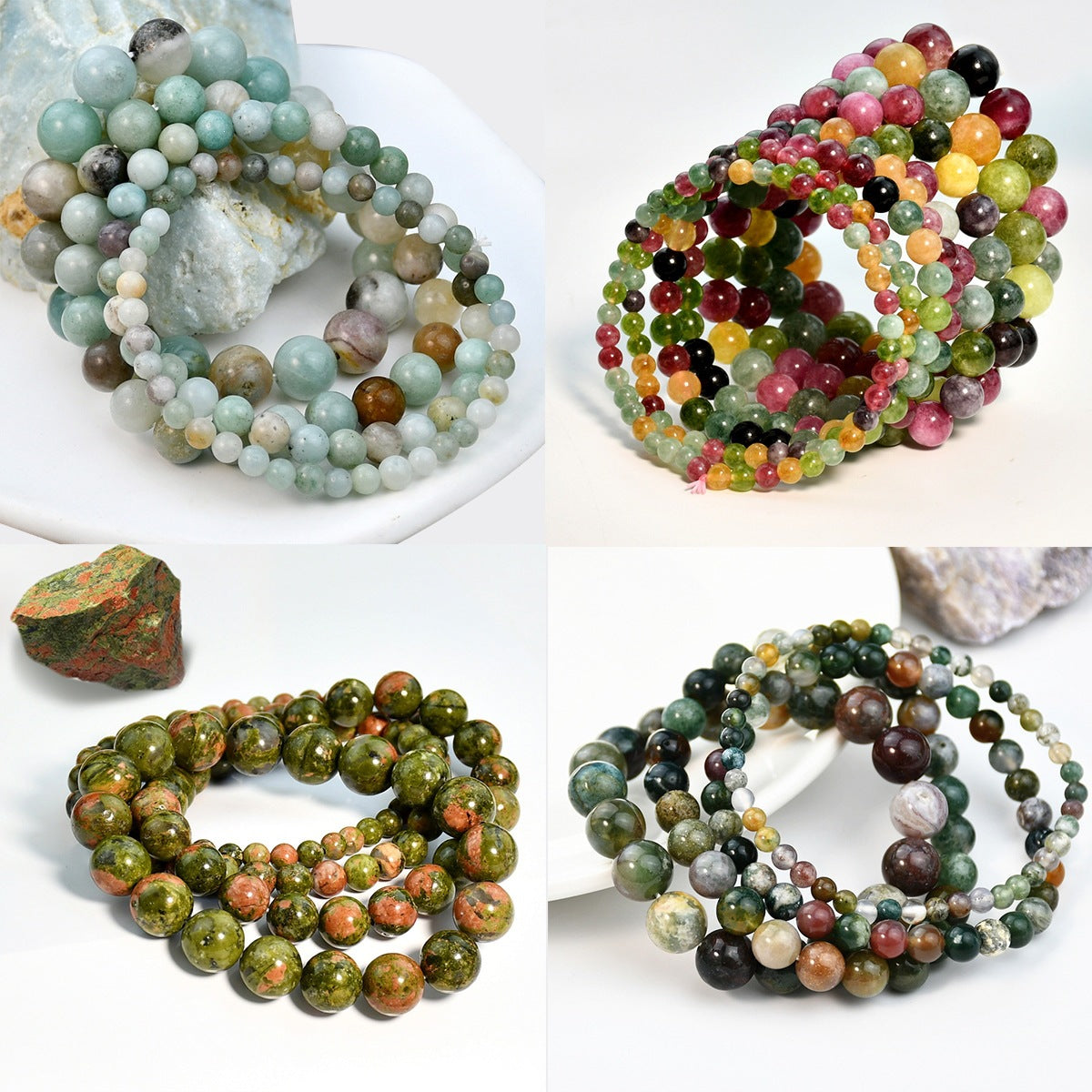European and American Hot-Selling Handmade Natural Stone Beaded Bracelets for Men and Women, Tourmaline Pink Crystal Elastic Bracelets, Cross-Border Jewelry