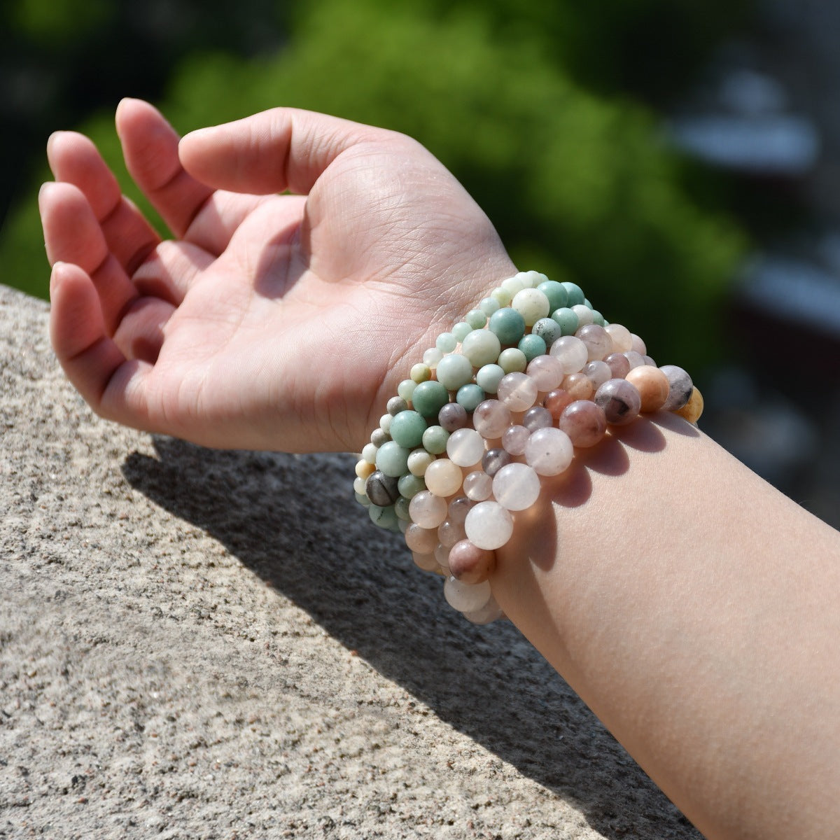 European and American Hot-Selling Handmade Natural Stone Beaded Bracelets for Men and Women, Tourmaline Pink Crystal Elastic Bracelets, Cross-Border Jewelry