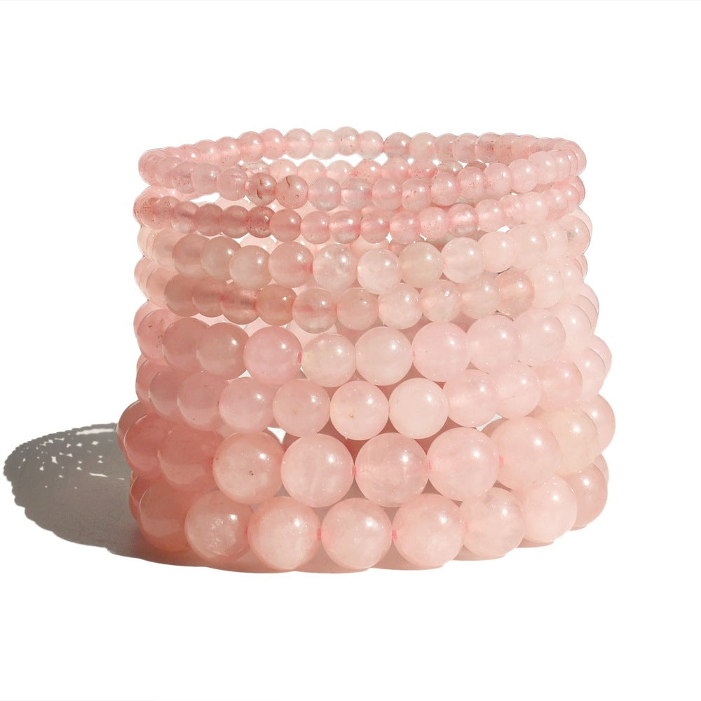 European and American Hot-Selling Handmade Natural Stone Beaded Bracelets for Men and Women, Tourmaline Pink Crystal Elastic Bracelets, Cross-Border Jewelry
